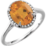 14K White 10x8 mm Natural Citrine & .06 CTW Natural Diamond Ring