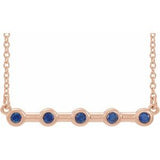 14K Rose Lab-Grown Blue Sapphire Bezel-Set Bar 16" Necklace