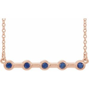 14K Rose Natural Blue Sapphire Bezel-Set Bar 18" Necklace
