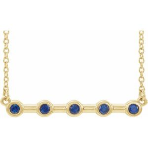 14K Yellow Lab-Grown Blue Sapphire Bezel-Set Bar 18" Necklace