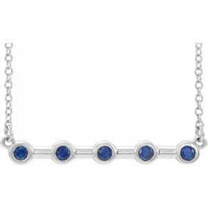 Sterling Silver Natural Blue Sapphire Bezel-Set Bar 18" Necklace