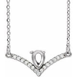 14K White 6x4 mm Pear .06 CTW Natural Diamond Semi-Set V 16" Necklace