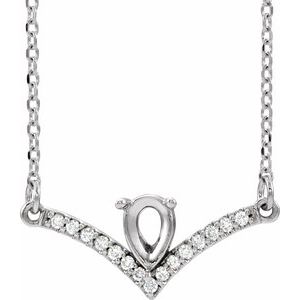 Sterling Silver 6x4 mm Pear .06 CTW Natural Diamond Semi-Set V 18" Necklace