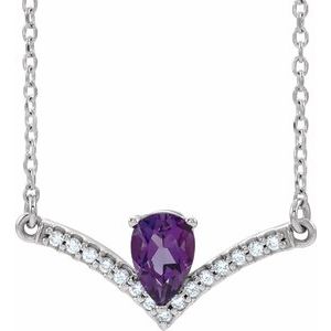 14K White Natural Amethyst & .06 CTW Natural Diamond 16" Necklace