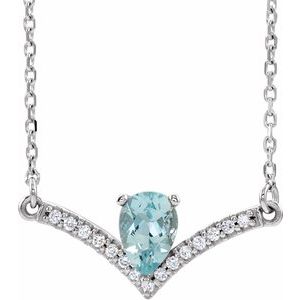Sterling Silver Natural Aquamarine & .06 CTW Natural Diamond 16" Necklace