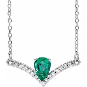 Platinum Lab-Grown Emerald & .06 CTW Natural Diamond 16" Necklace