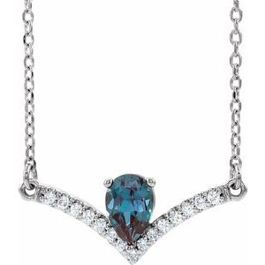 14K White Lab-Grown Alexandrite & .06 CTW Natural Diamond 16" Necklace