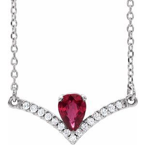 14K White Natural Ruby & .06 CTW Natural Diamond 18" Necklace
