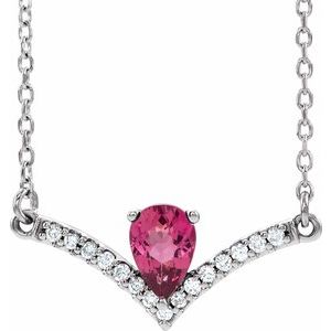 14K White Natural Pink Tourmaline & .06 CTW Natural Diamond 16" Necklace