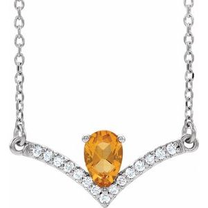 Sterling Silver Natural Citrine & .06 CTW Natural Diamond 18" Necklace