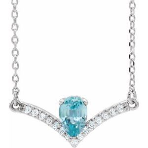 Platinum Natural Blue Zircon & .06 CTW Natural Diamond 18" Necklace