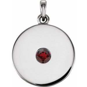 14K White Natural Mozambique Garnet Disc Pendant