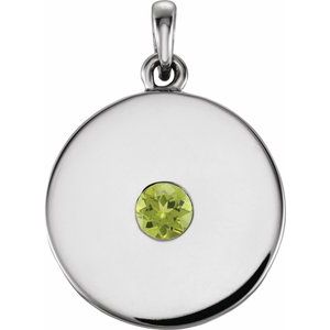 Sterling Silver Natural Peridot Disc Pendant