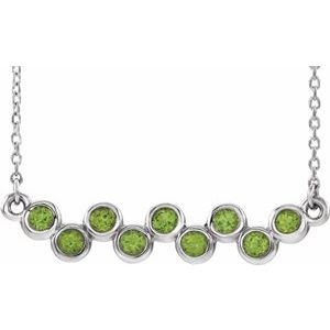 Platinum Natural Peridot Bezel-Set Bar 16-18" Necklace