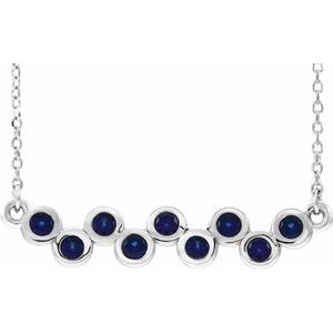 Sterling Silver Lab-Grown Blue Sapphire Bezel-Set Bar 16-18" Necklace