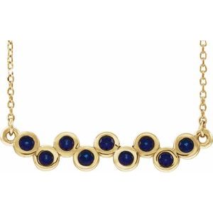 14K Yellow Lab-Grown Blue Sapphire Bezel-Set Bar 16-18" Necklace