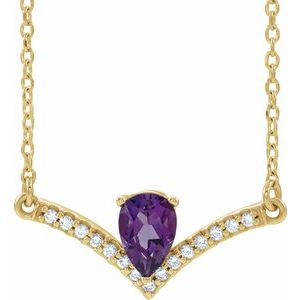 14K Yellow Natural Amethyst & .06 CTW Natural Diamond 18" Necklace