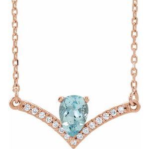 14K Rose Natural Aquamarine & .06 CTW Natural Diamond 16" Necklace