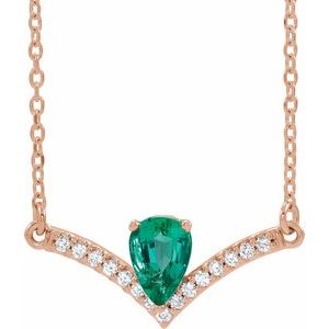 14K Rose Lab-Grown Emerald & .06 CTW Natural Diamond 18" Necklace