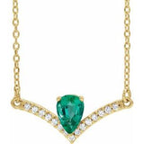 14K Yellow Natural Emerald & .06 CTW Natural Diamond 18" Necklace