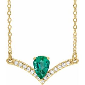 14K Yellow Natural Emerald & .06 CTW Natural Diamond 18" Necklace