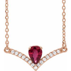 14K Rose Natural Ruby & .06 CTW Natural Diamond 18" Necklace