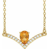 14K Yellow Natural Citrine & .06 CTW Natural Diamond 16" Necklace