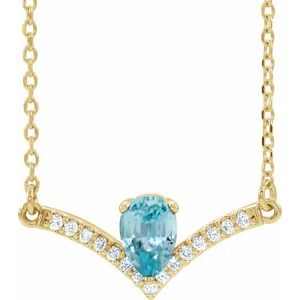 14K Yellow Natural Blue Zircon & .06 CTW Natural Diamond 18" Necklace