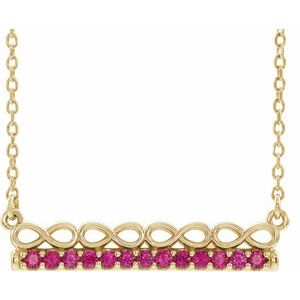14K Yellow Natural Ruby Infinity-Inspired Bar 16" Necklace