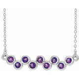 14K White Natural Amethyst Bezel-Set Bar 16-18" Necklace