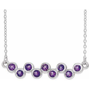 14K White Natural Amethyst Bezel-Set Bar 16-18" Necklace