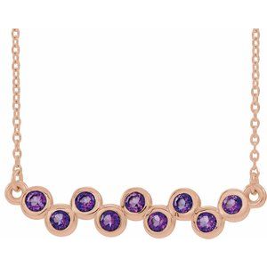 14K Rose Natural Amethyst Bezel-Set Bar 16-18" Necklace