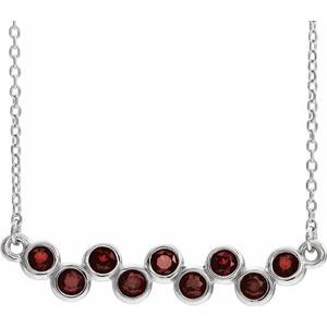 Sterling Silver Natural Mozambique Garnet Bezel-Set Bar 16-18" Necklace