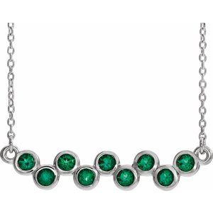 Sterling Silver Natural Emerald Bezel-Set Bar 16-18" Necklace