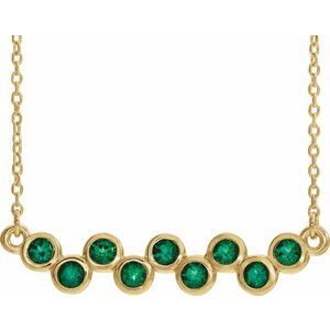 14K Yellow Natural Emerald Bezel-Set Bar 16-18" Necklace