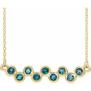 14K Yellow Natural Aquamarine Bezel-Set Bar 16-18" Necklace