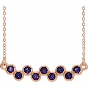 14K Rose Natural Alexandrite Bezel-Set Bar 16-18" Necklace