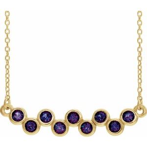 14K Yellow Lab-Grown Alexandrite Bezel-Set Bar 16-18" Necklace