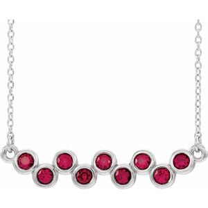 Platinum Natural Ruby Bezel-Set Bar 16-18" Necklace