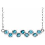 14K White Natural Blue Zircon Bezel-Set Bar 16-18" Necklace