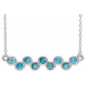 14K White Natural Blue Zircon Bezel-Set Bar 16-18" Necklace