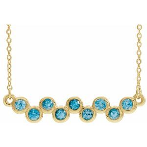 14K Yellow Natural Blue Zircon Bezel-Set Bar 16-18" Necklace