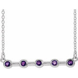 14K White Natural Amethyst Bezel-Set Bar 16" Necklace