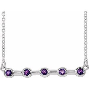 14K White Natural Amethyst Bezel-Set Bar 18" Necklace