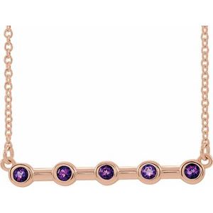 14K Rose Natural Amethyst Bezel-Set Bar 18" Necklace
