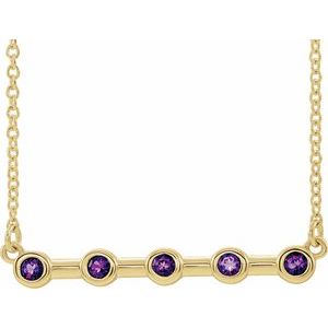 14K Yellow Natural Amethyst Bezel-Set Bar 16" Necklace