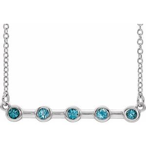 Sterling Silver Natural Blue Zircon Bezel-Set Bar 16" Necklace