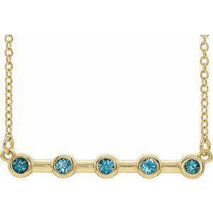 14K Yellow Natural Blue Zircon Bezel-Set Bar 16" Necklace