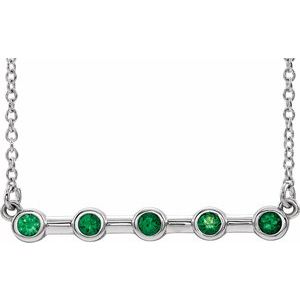 Sterling Silver Lab-Grown Emerald Bezel-Set Bar 18" Necklace