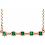 14K Rose Natural Emerald Bezel-Set Bar 18" Necklace